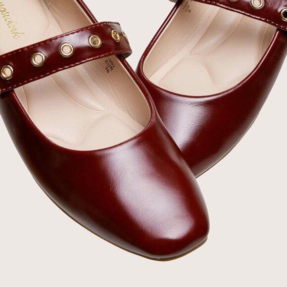 Women Angora Red Polyurethane (PU) Closed Toe Strap Buckle Ballerina Flats - Picture 2 of 6